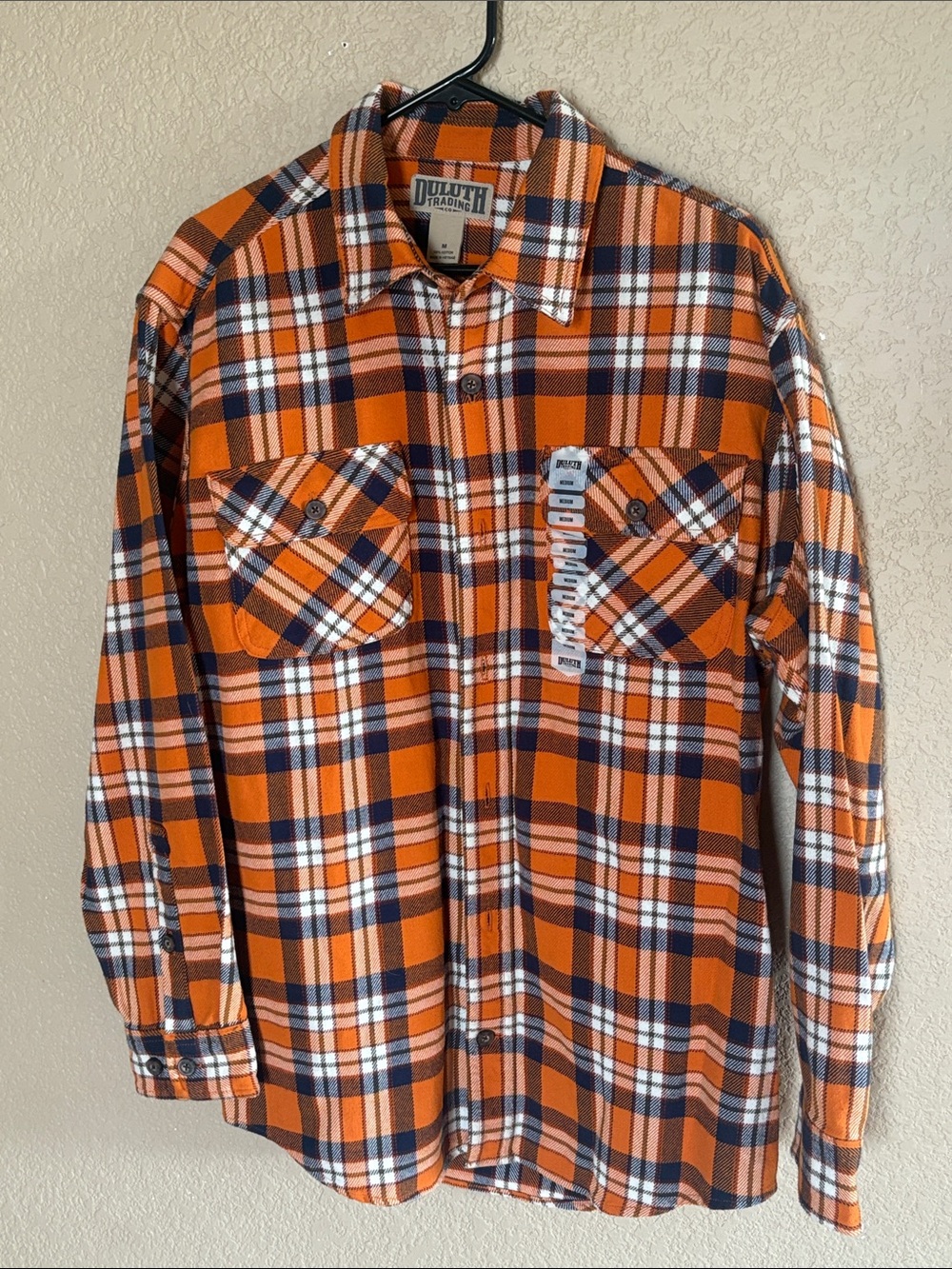 Duluth Trading Co Orange Navy Cream Plaid Button-Down Shirt